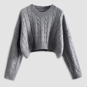 Commense Grey Cropped Knit Sweater